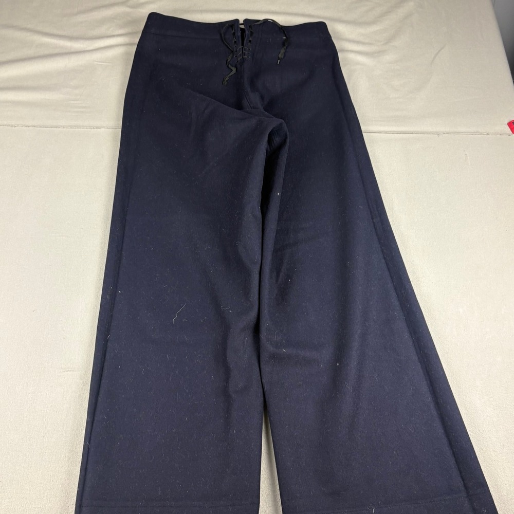 Vintage US Navy Style Wool Sailor Pants Navy Blue Wide Leg High Waist Trousers - Picture 5 of 8